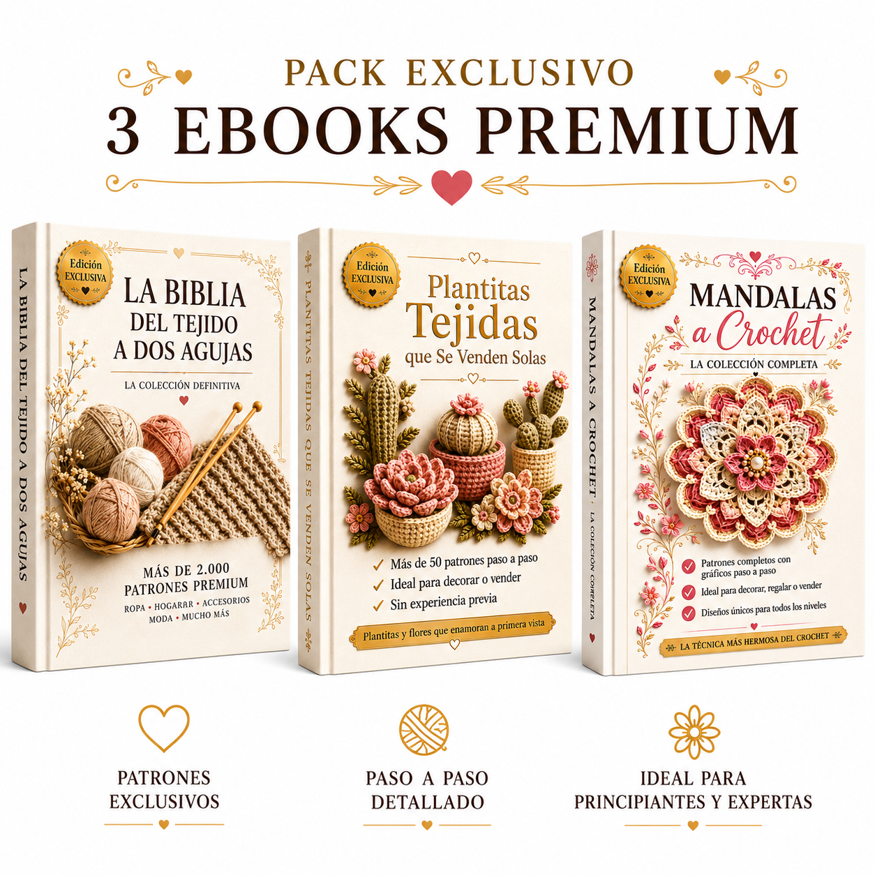 PACK 3 EBOOKS Mandalas, plantitas tejidas y la biblia del tejido