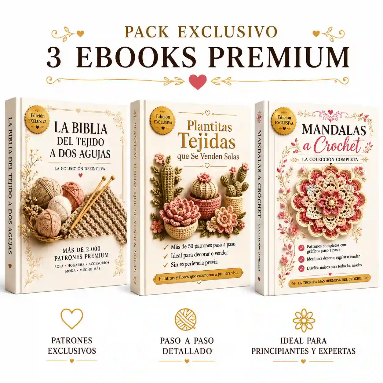 PACK 3 EBOOKS Mandalas, plantitas tejidas y la biblia del tejido